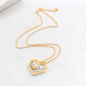 honeycomb bee gold plated necklace