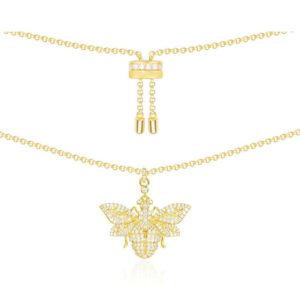 Zirconia gold bumble bee necklace